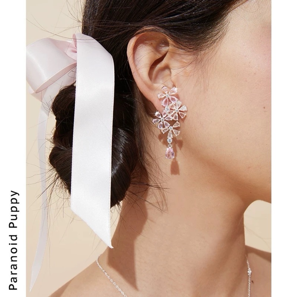 Nwt Pink Flower Earrings No Ear Hole Ear Clips